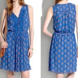 Madewell Sleeveless Silk Floral Dress, Blue, Size 2
